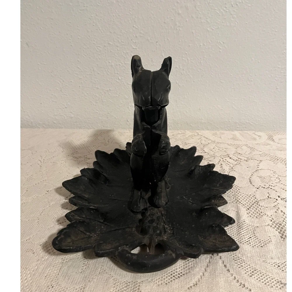 Vintage Cast Iron Squirrel Nutcracker on Leaf Base Rustic Black Metal Decor